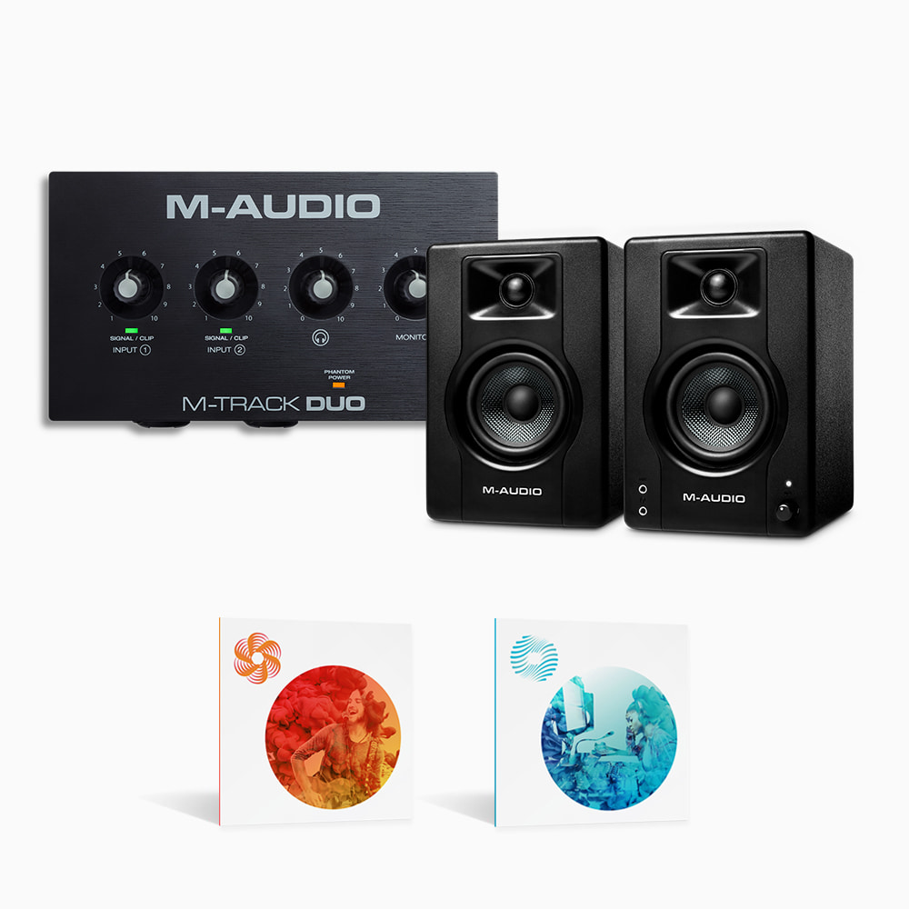 [한정수량] M-Audio M-Track Duo USB Audio Interface x M-Audio BX3 3.5&quot; Active Speaker (1조) x iZotope Ozone Elements (v9) 또는 Nectar Elements (v3)