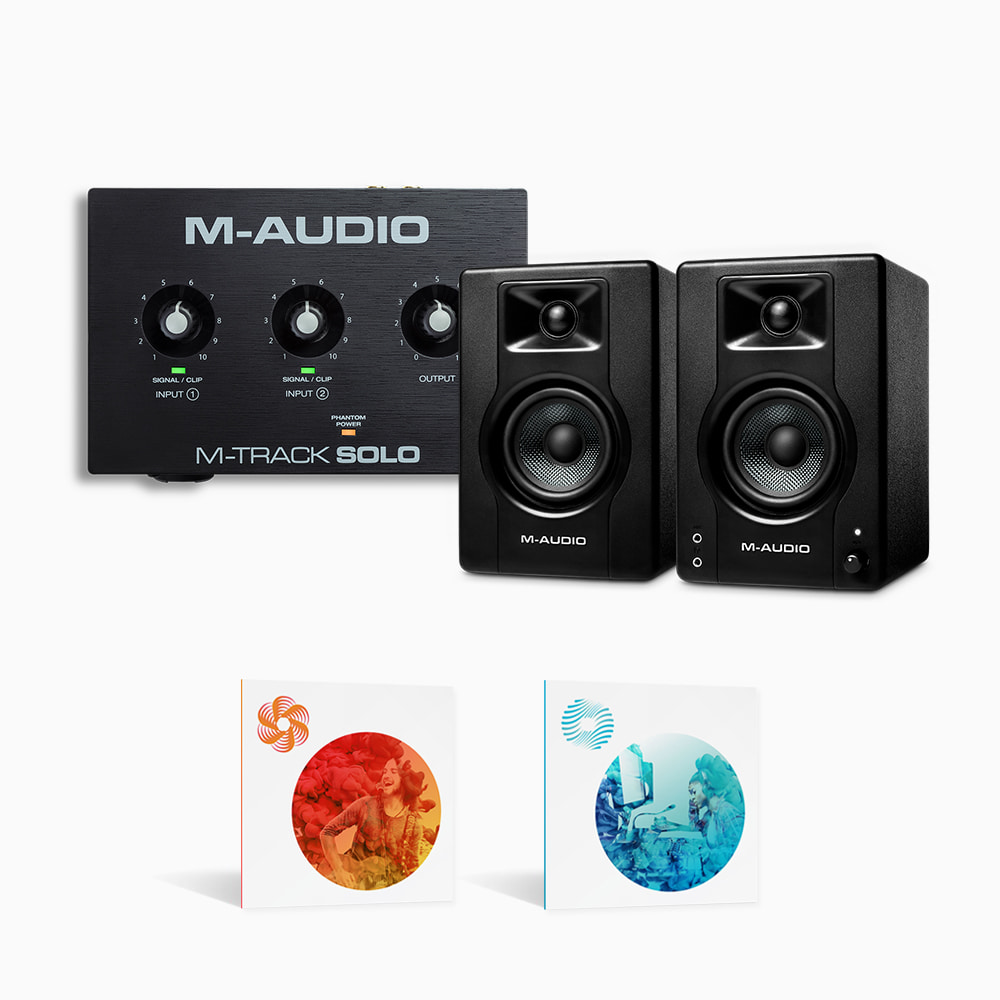 [한정수량] M-Audio M-Track Solo USB Audio Interface x M-Audio BX3 3.5&quot; Active Speaker (1조) x iZotope Ozone Elements (v9) 또는 Nectar Elements (v3)